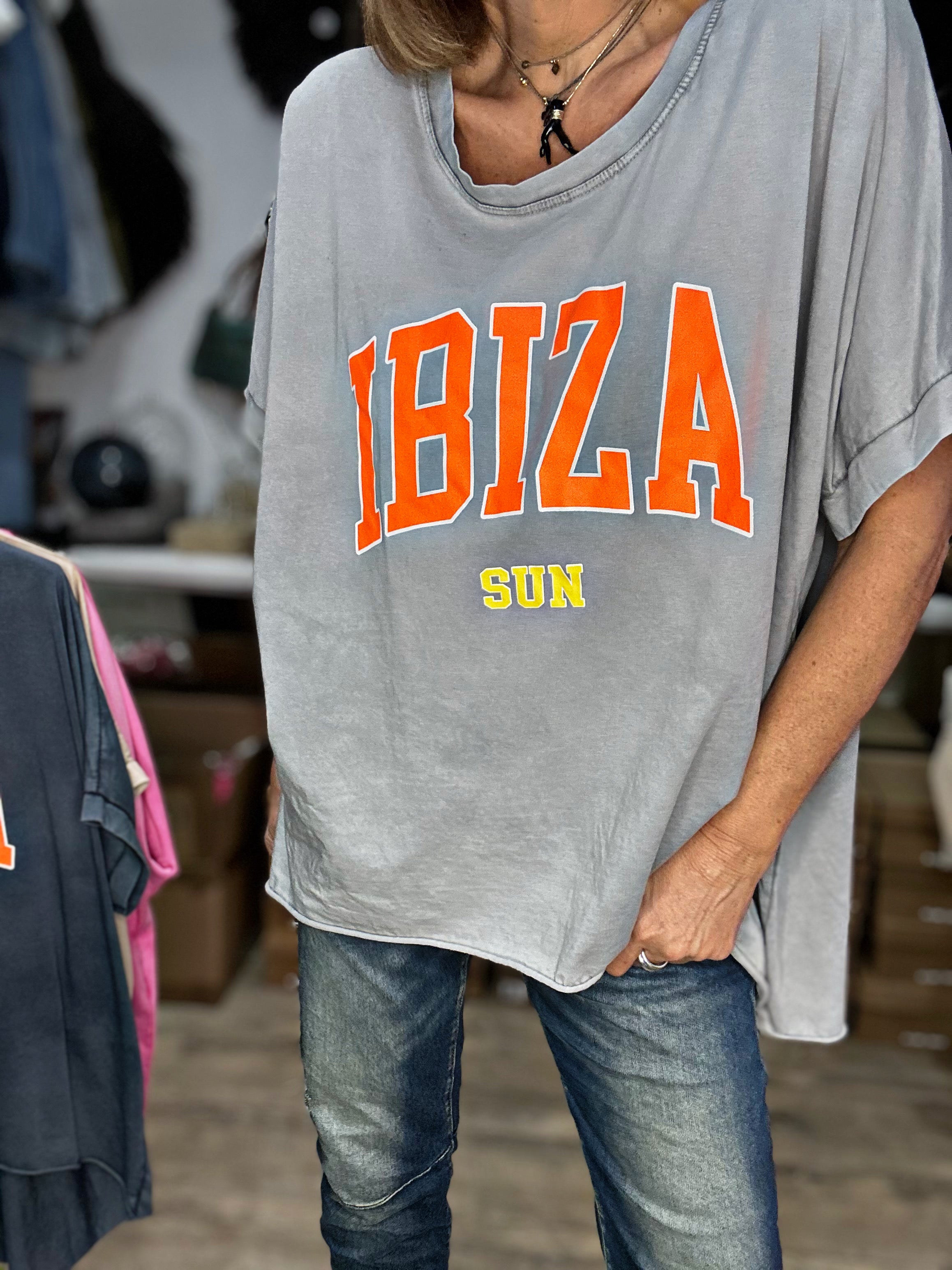 Tee shirt IBIZA Gris effet délavé