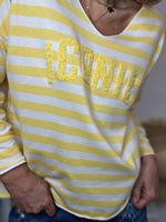 Charger l'image dans la galerie, T-shirt VANILLE marinière Ecru et Jaune
