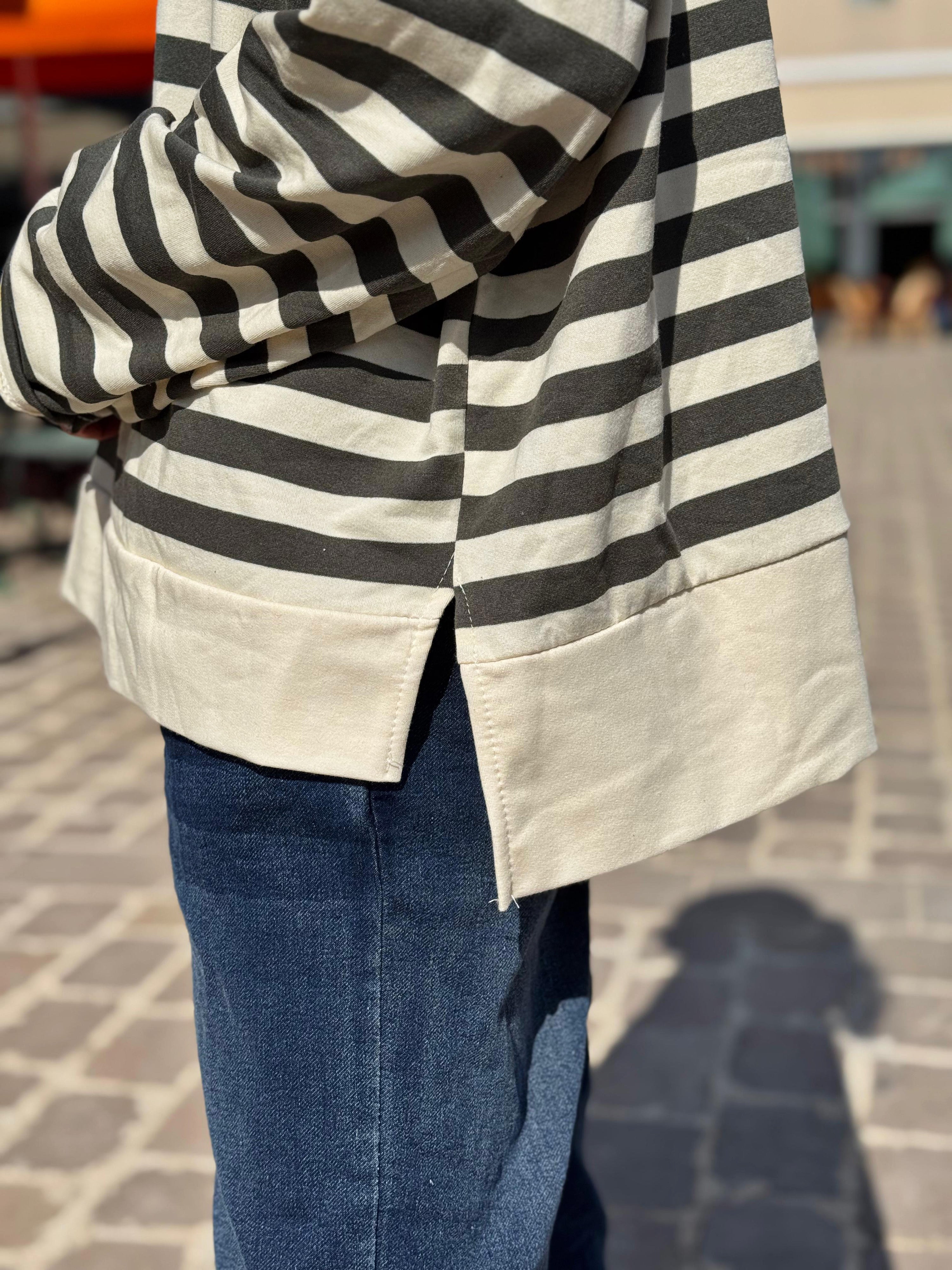 Sweat fin à capuche RIVAGE Kaki/Ecru