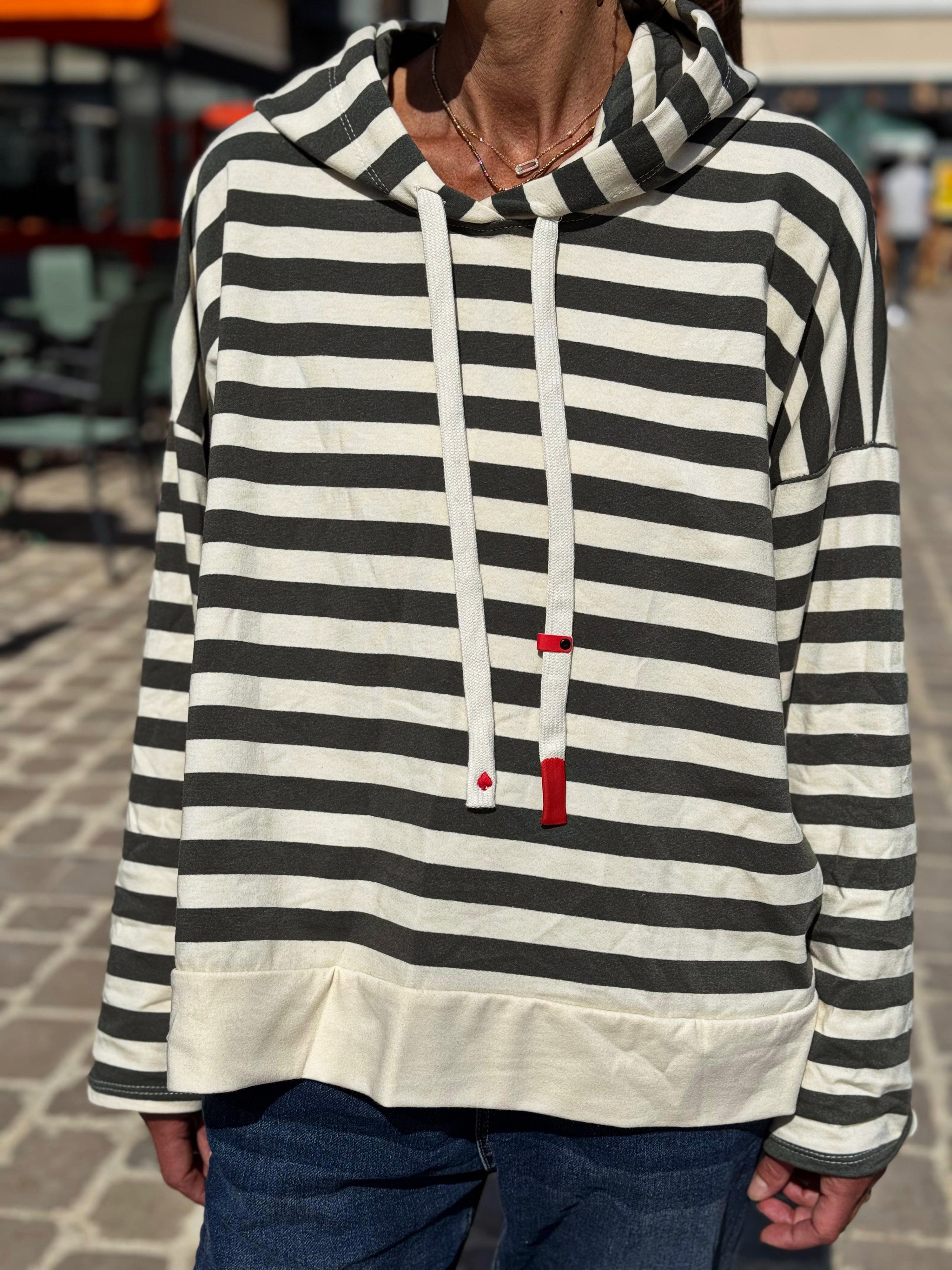 Sweat fin à capuche RIVAGE Kaki/Ecru