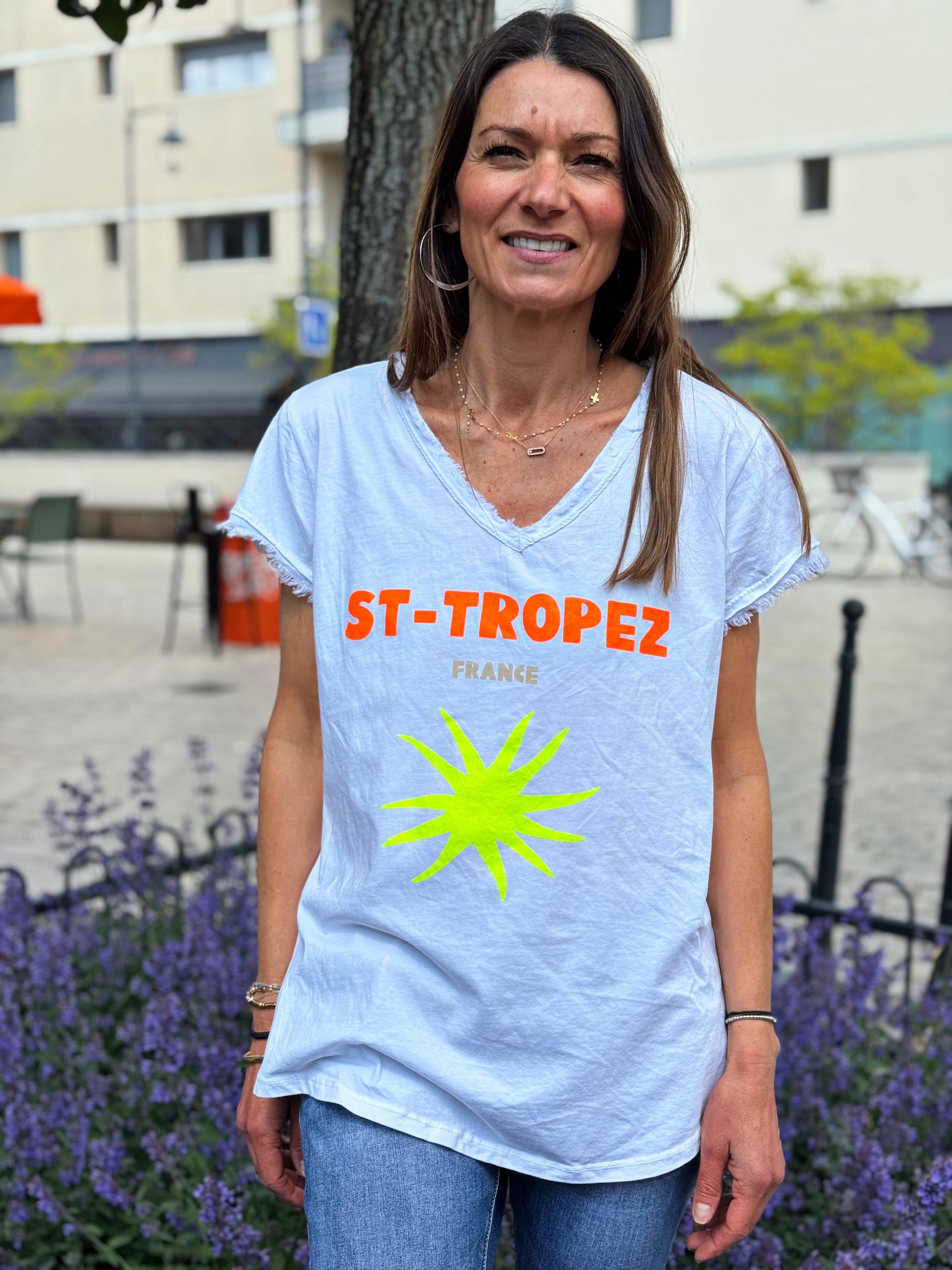Tee shirt ST-TROPEZ Blanc/Orange