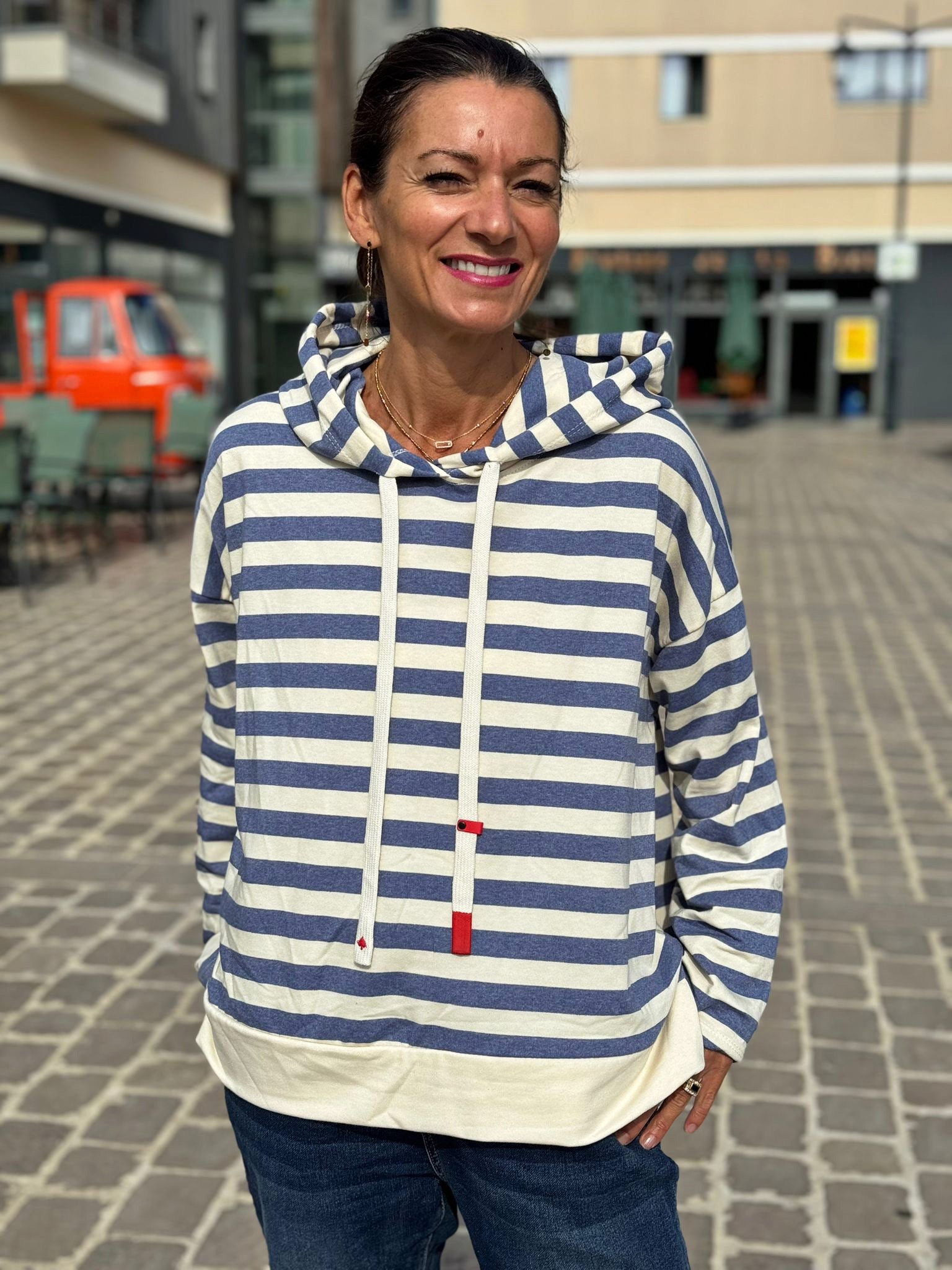Sweat fin à capuche RIVAGE Bleu jeans