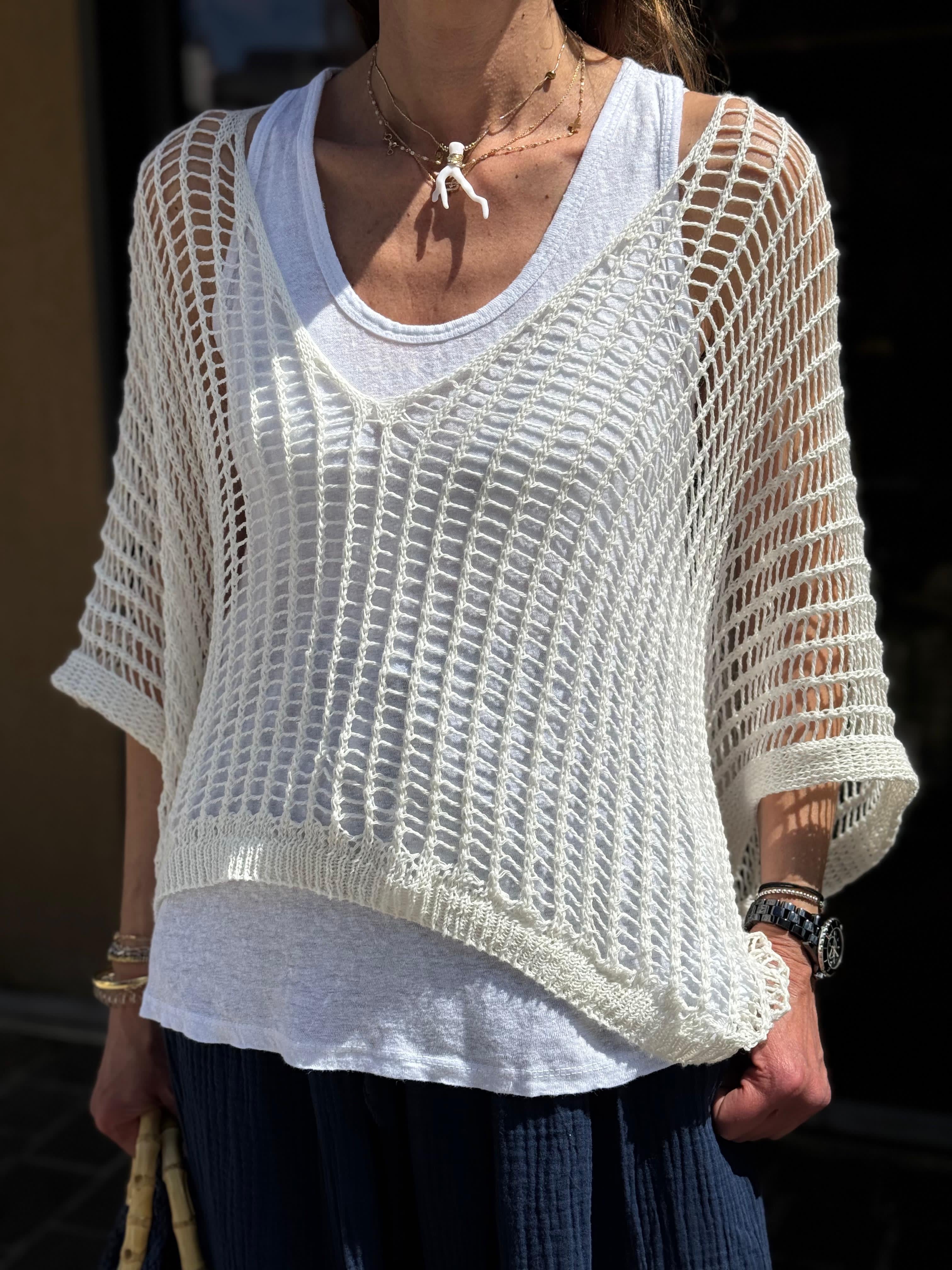 Pull maille ajourée ZAC Blanc