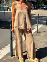 Charger l'image dans la galerie, Ensemble top et pantalon Camel - JANEL
