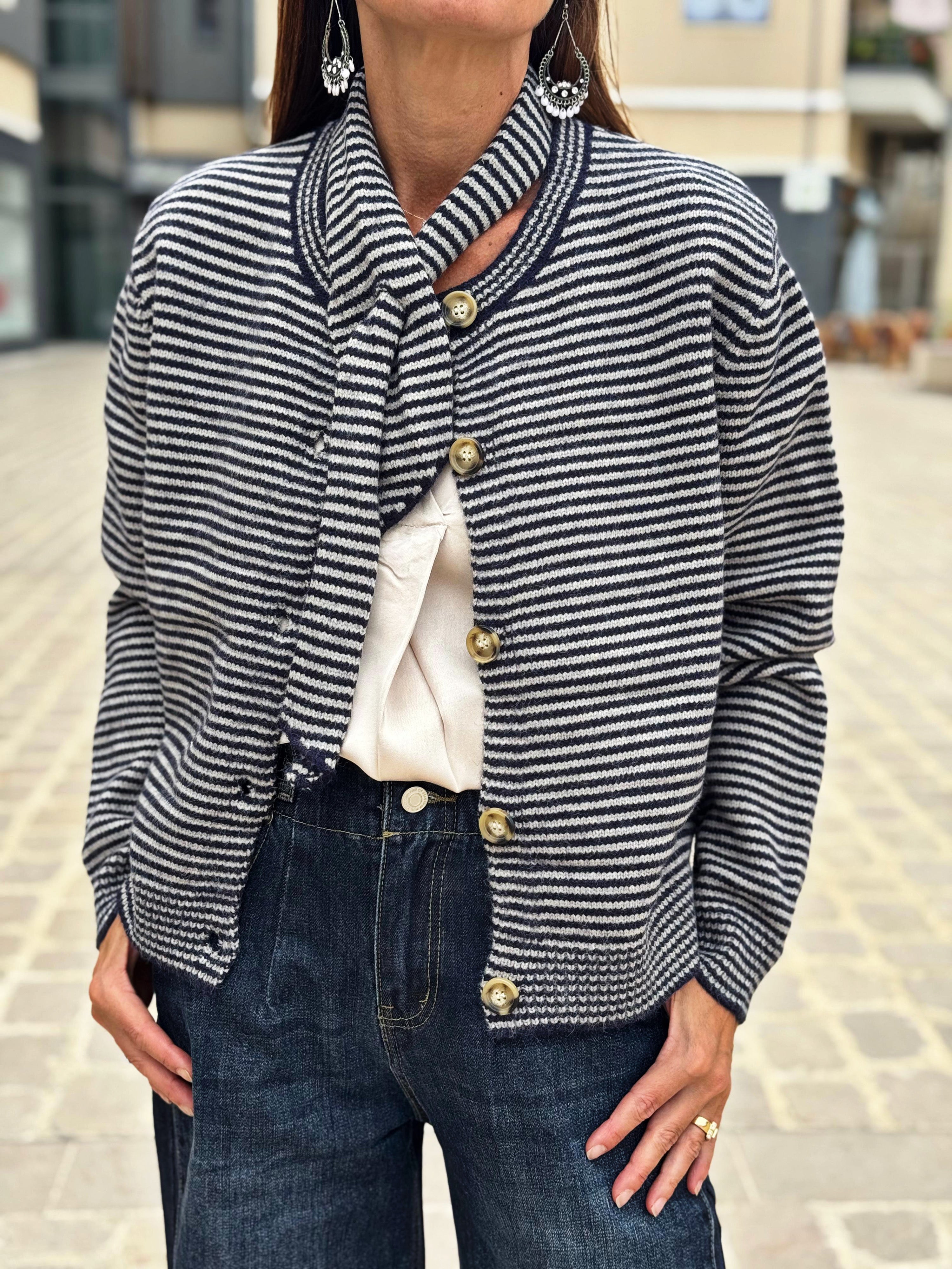 Ensemble Gilet et Echarpe FELIX Marine Gris