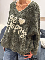 Charger l&#39;image dans la galerie, Pull BE HAPPY Kaki/Ecru
