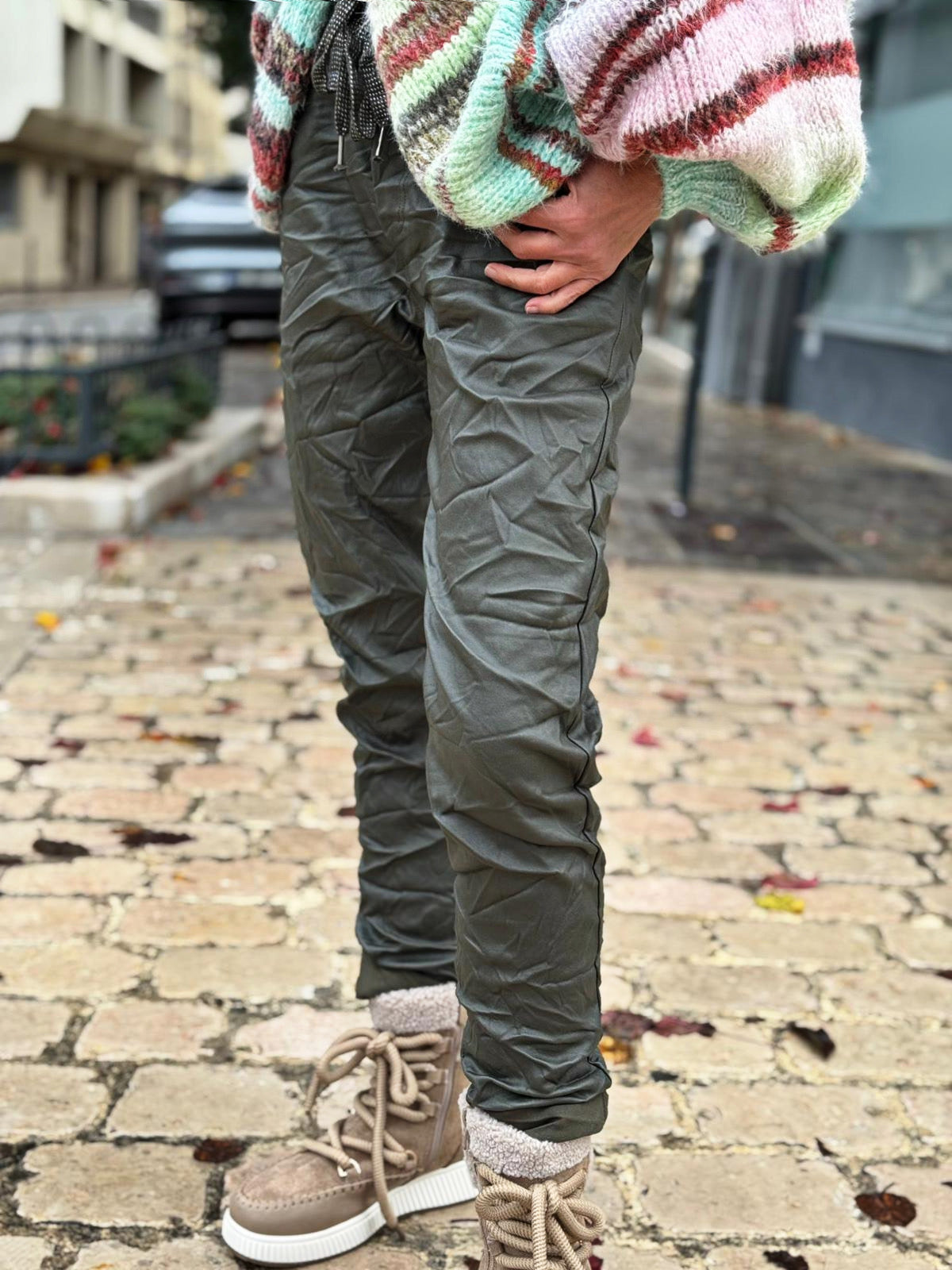 Pantalon simili cuir MADDOX Kaki