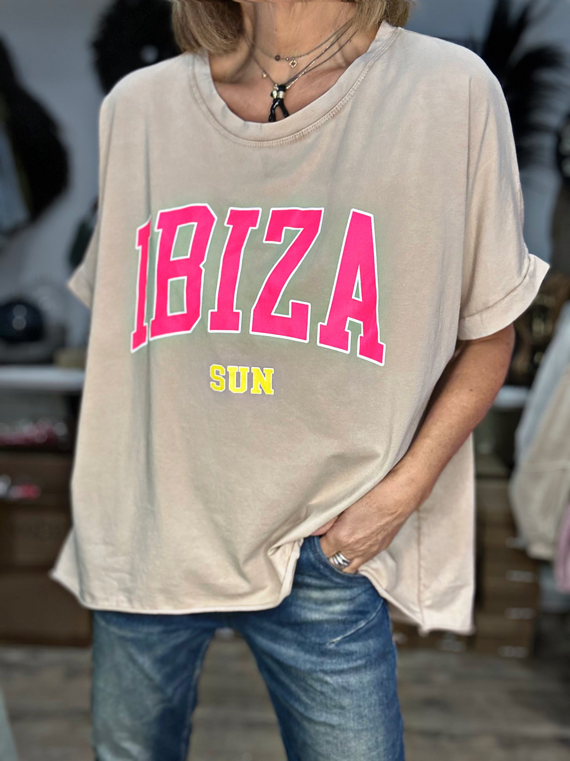 Tee shirt IBIZA Camel clair effet délavé