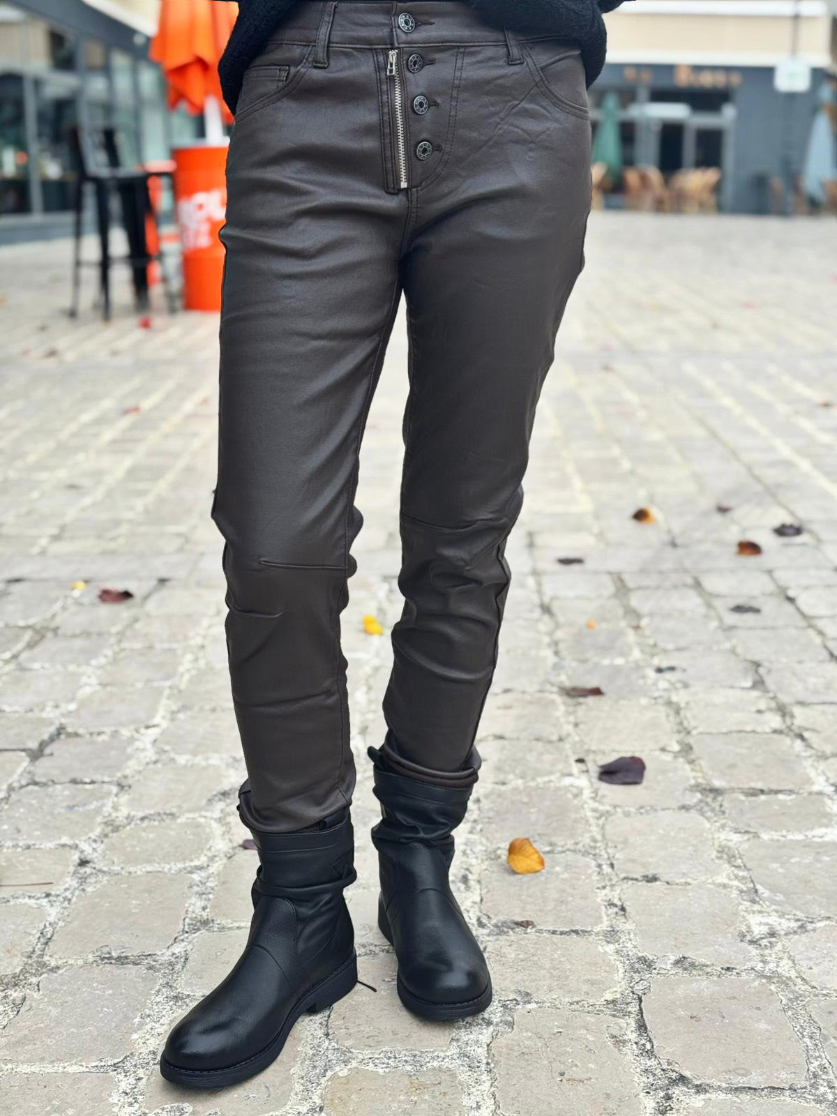 Pantalon simili cuir MAX Choco