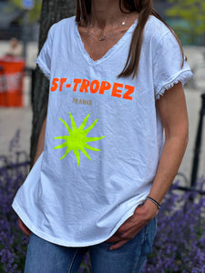 Tee shirt ST-TROPEZ Blanc/Orange