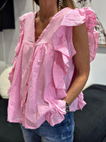 Charger l'image dans la galerie, Blouse volantée Rose malabar sans manches NOVELINE
