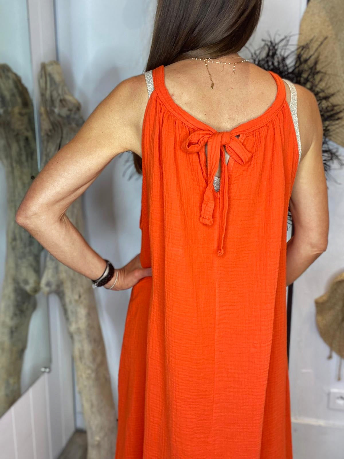 Robe longue gaze de coton SYBILLE Orange