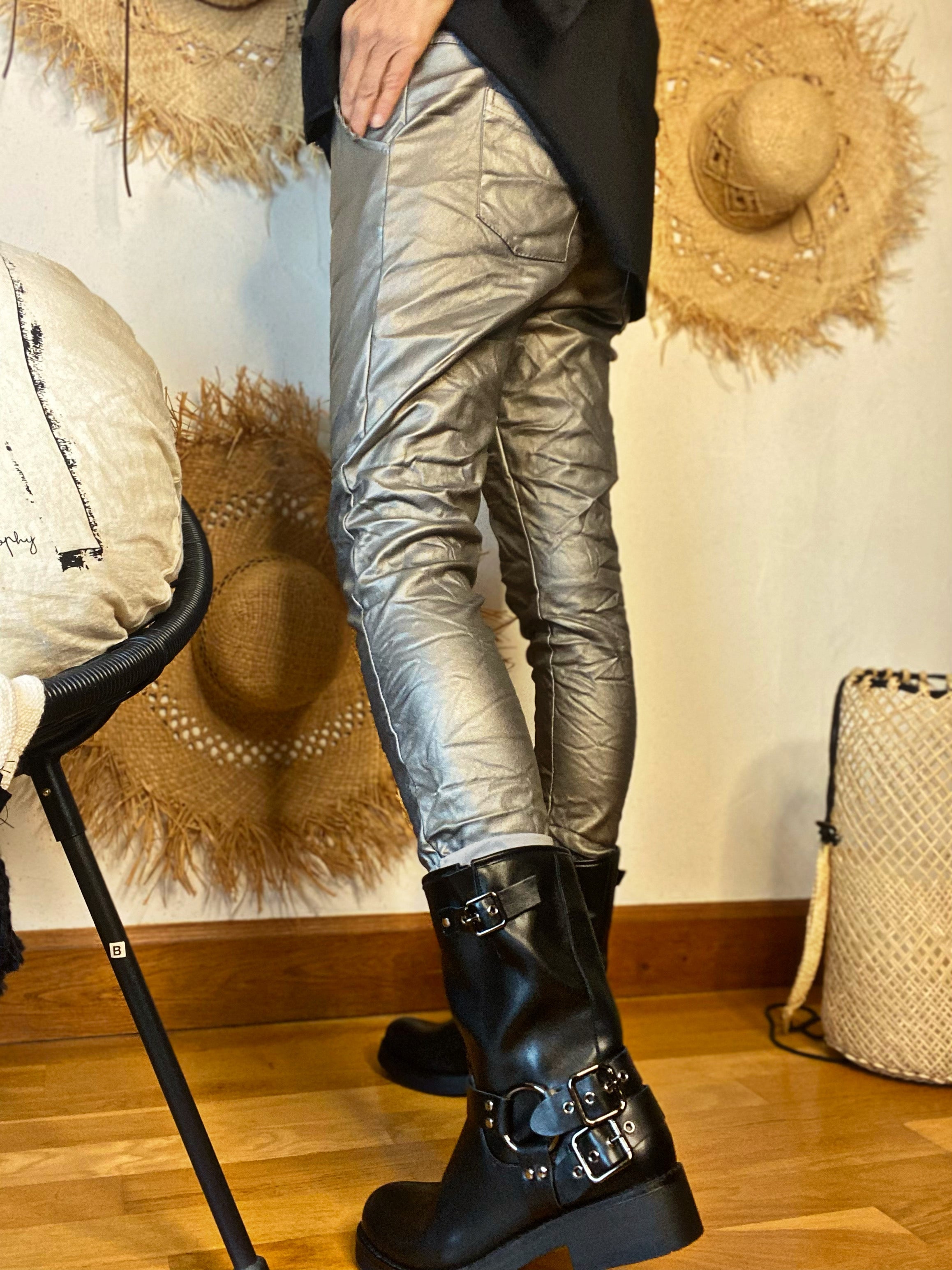 Pantalon simili JULIO Grisé