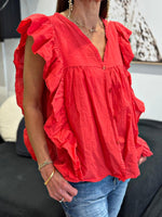 Charger l'image dans la galerie, Blouse volantée Rouge sans manches NOVELINE
