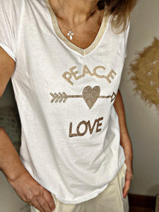 Tee shirt Peace Love Blanc