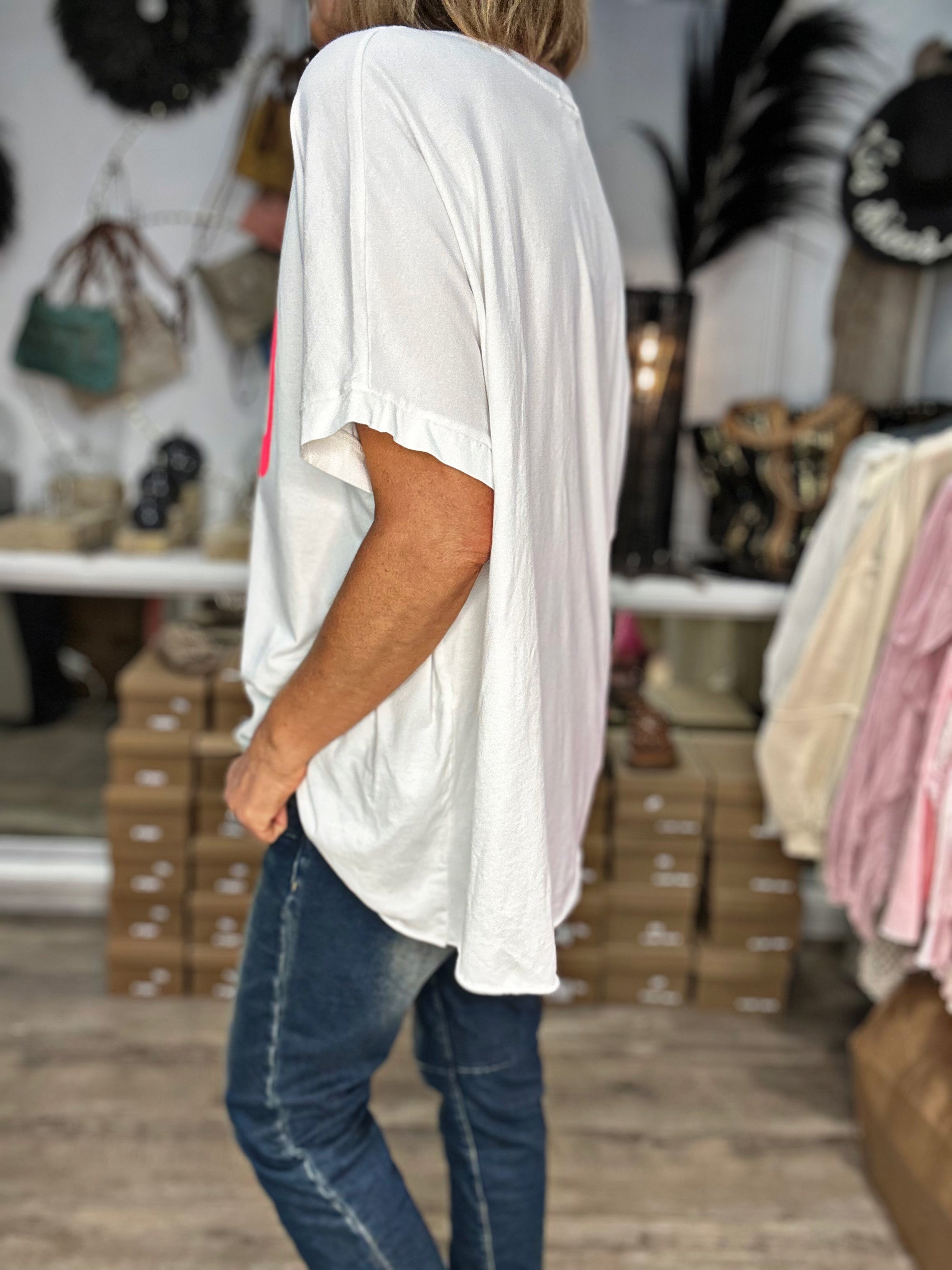 Tee shirt LEONIE Blanc/Fuchsia