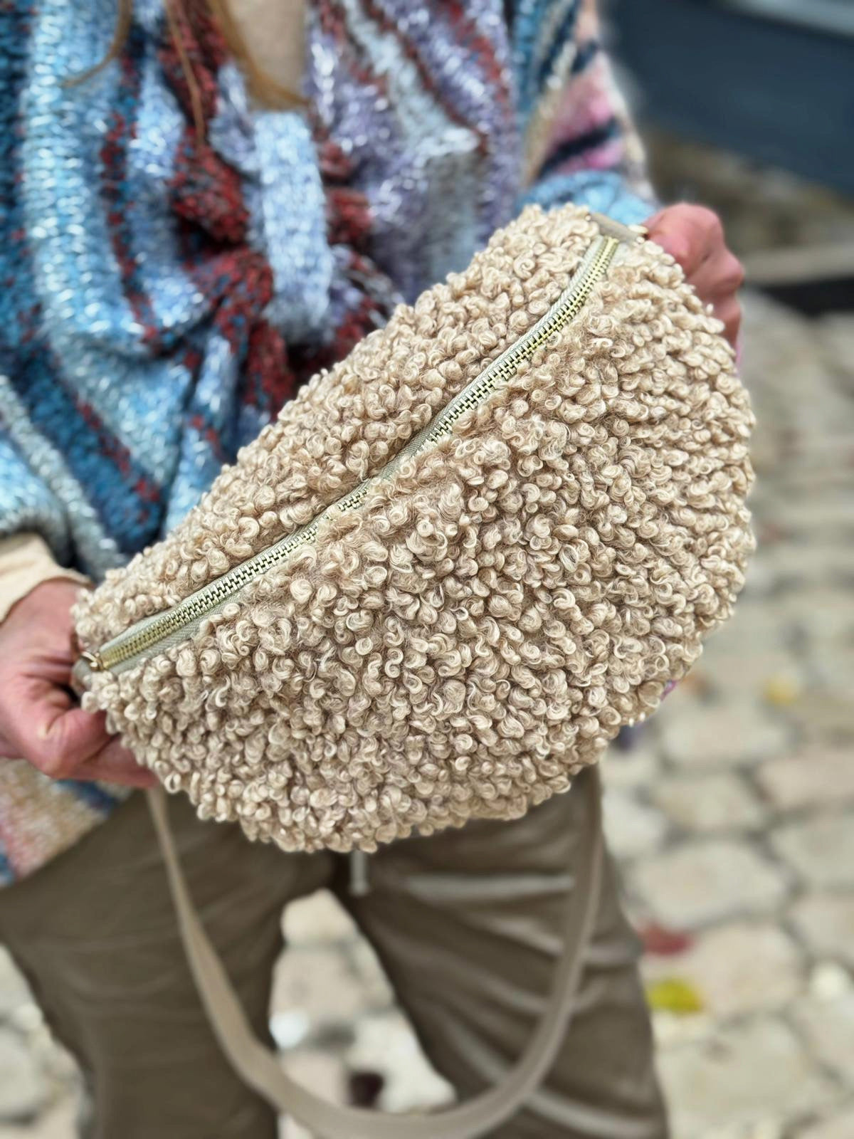 Sac banane bouclette MILA Camel clair