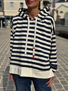 Sweat fin à capuche RIVAGE Marine Ecru