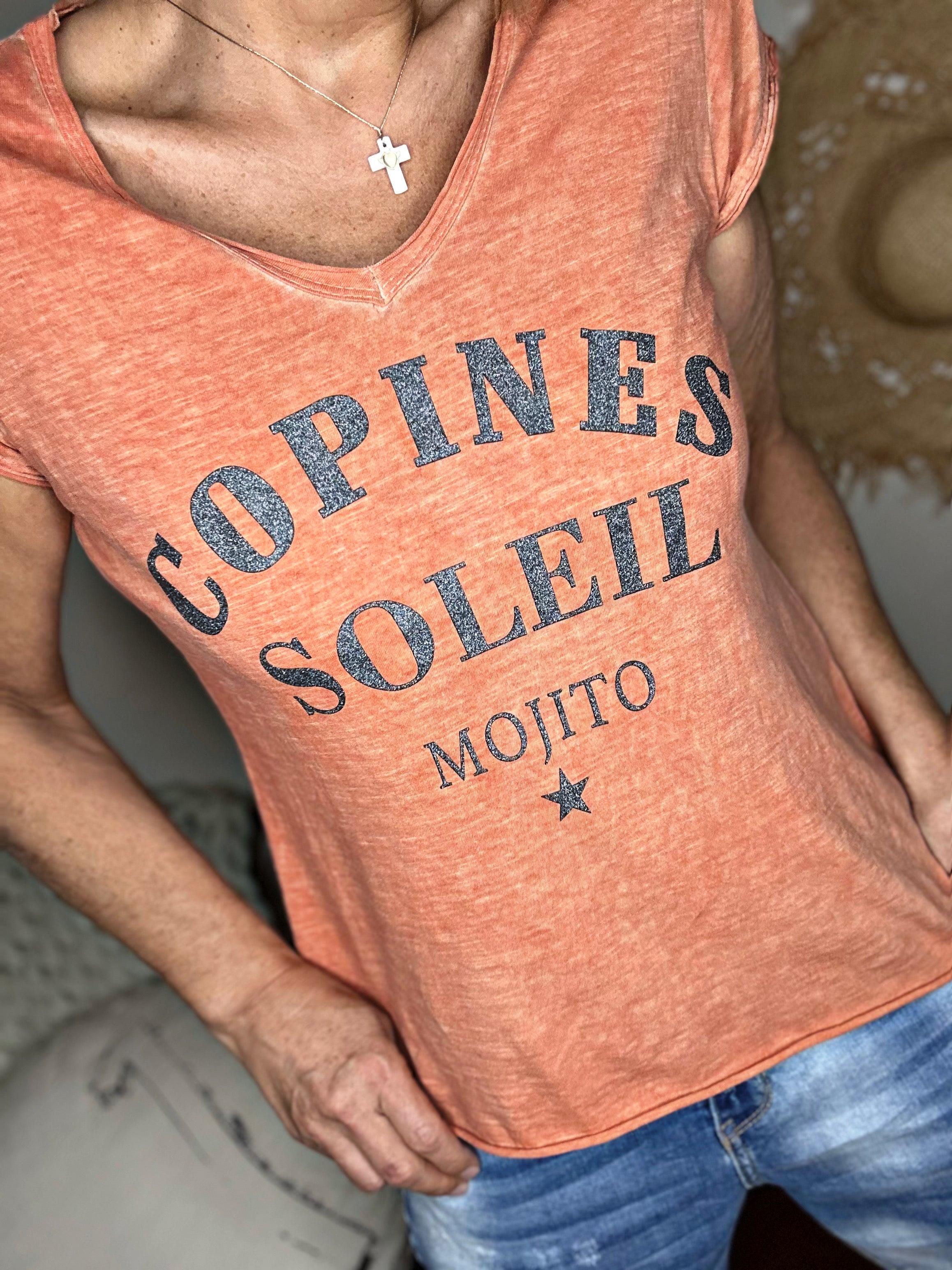 Tee shirt " Copines Soleil Mojito " Orange