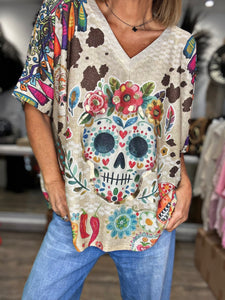 Pull fin TETE DE MORT multico