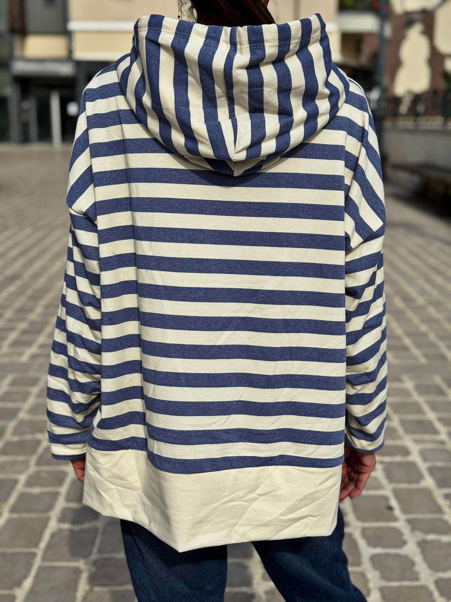 Sweat fin à capuche RIVAGE Bleu jeans