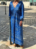 Charger l'image dans la galerie, Robe longue gaze de coton bleu - NERYS
