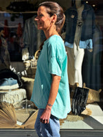 Charger l&#39;image dans la galerie, Tee shirt SMILE Turquoise effet délavé
