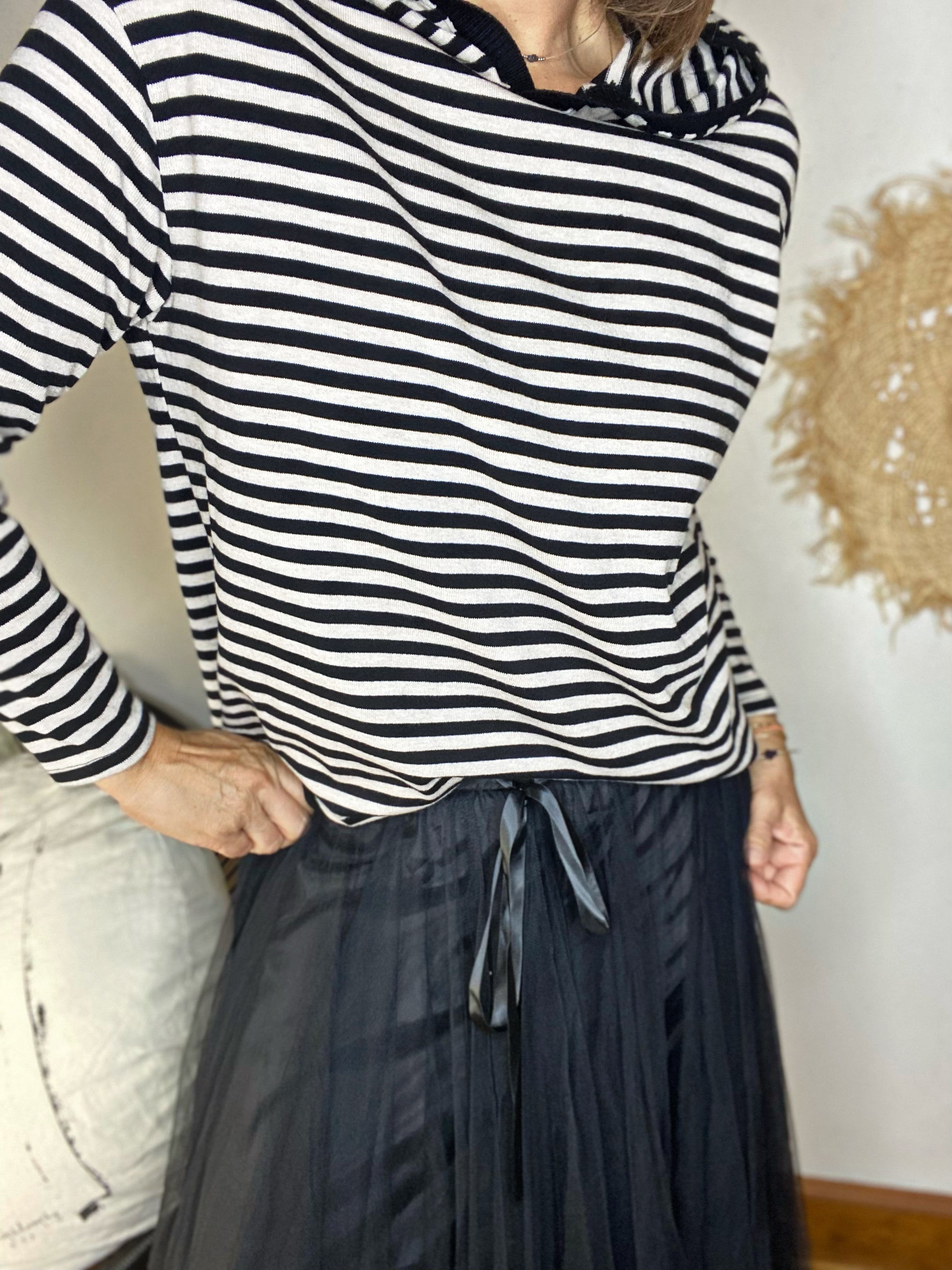 Pull marinière à capuche TOSCA Noir