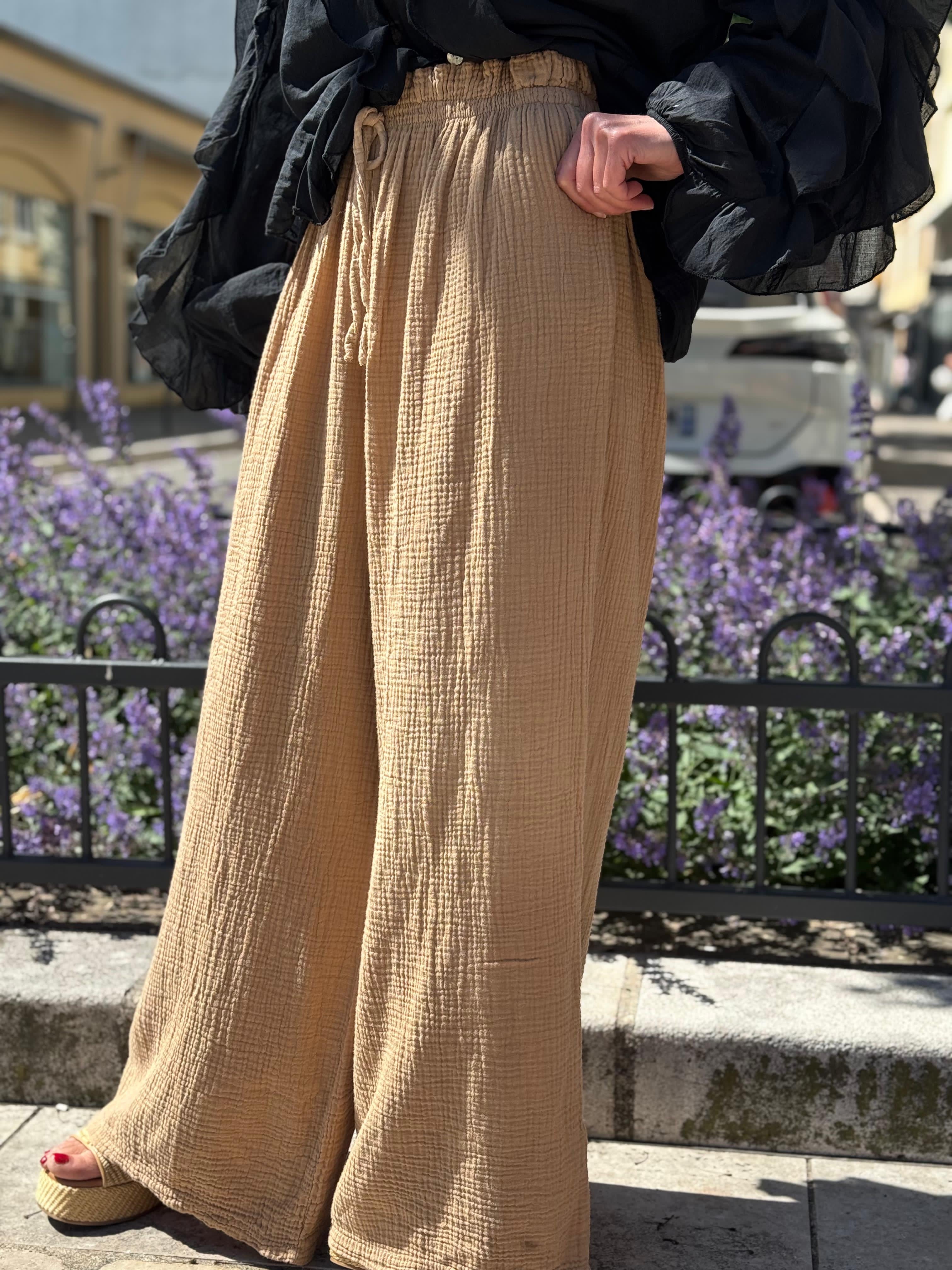 Pantalon gaze de coton YAGO Camel