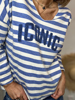 Charger l'image dans la galerie, T-shirt VANILLE marinière Ecru et Bleu
