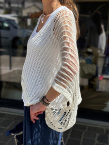 Pull maille ajourée ZAC Blanc