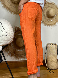Pantalon lin DANY Orange
