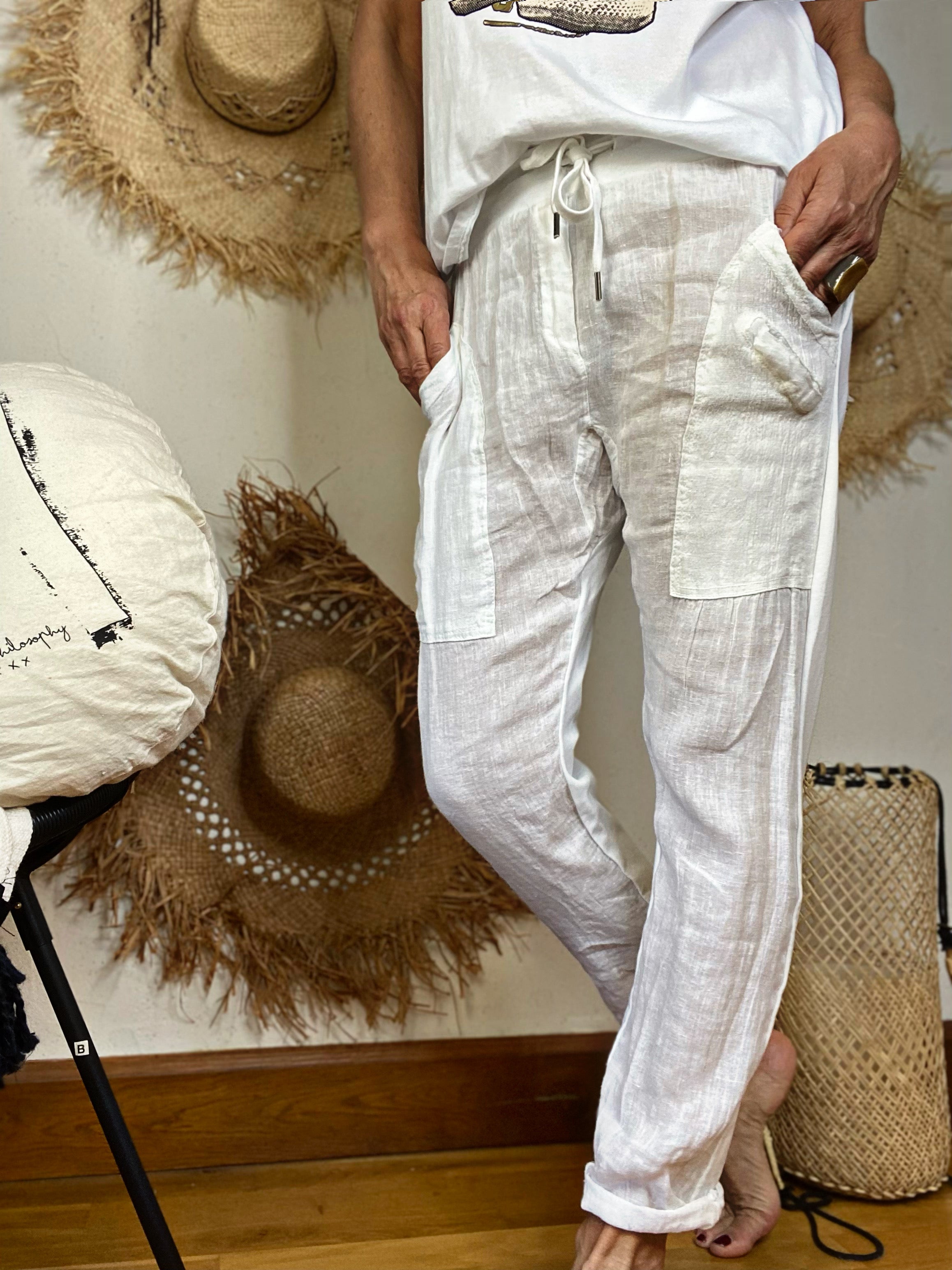 Pantalon bi matière JO Blanc