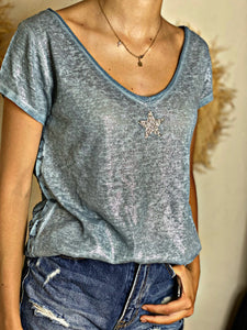 Tee shirt dos dentelle BORIS Bleu
