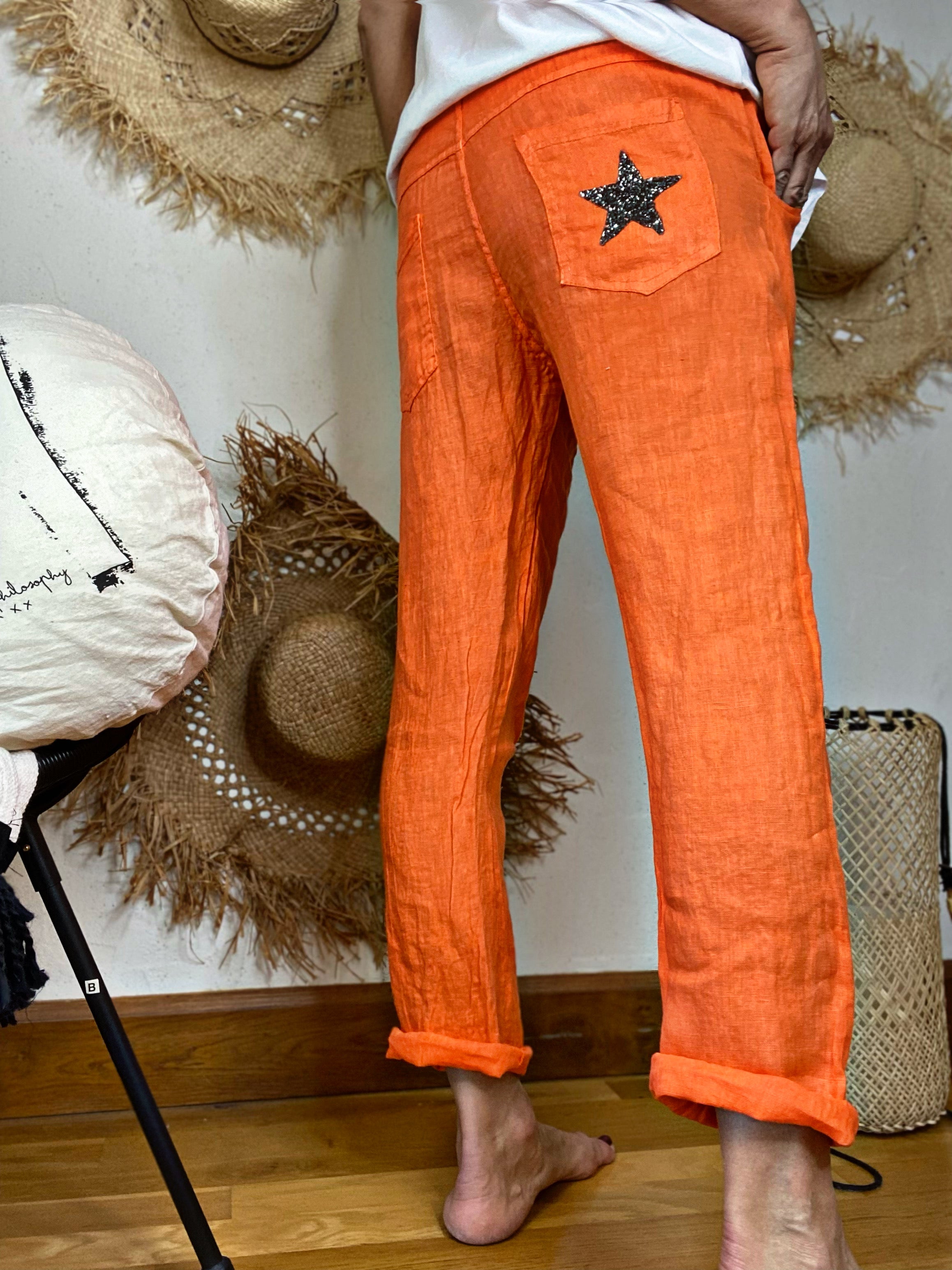 Pantalon lin DANY Orange