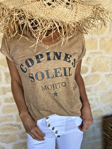 Tee shirt " Copines Soleil Mojito " Camel