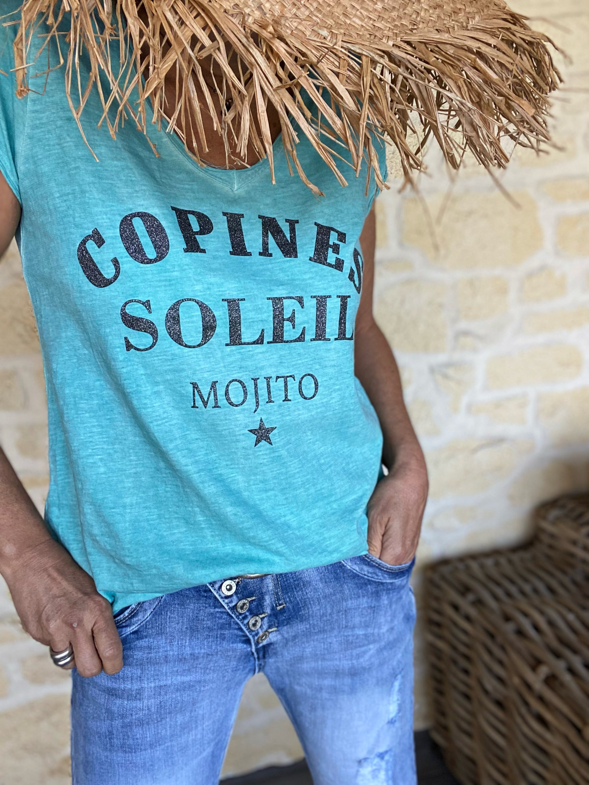 Tee shirt " Copines Soleil Mojito " Turquoise