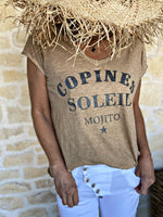Charger l&#39;image dans la galerie, Tee shirt &quot; Copines Soleil Mojito &quot; Camel
