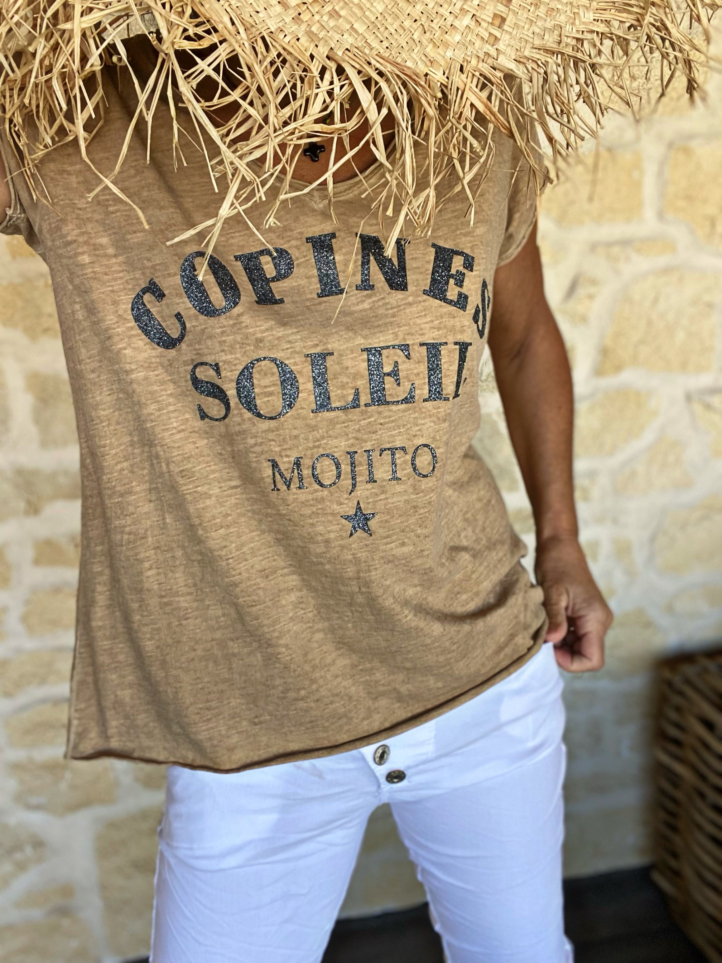 Tee shirt " Copines Soleil Mojito " Camel